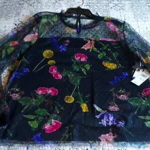NEW Black Floral Sheer Women's Top with longsleeves XL